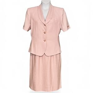 Vintage 90s Kasper ASL Midi Skirt Suit Short Sleeve Blazer Soft Pink Sz 12